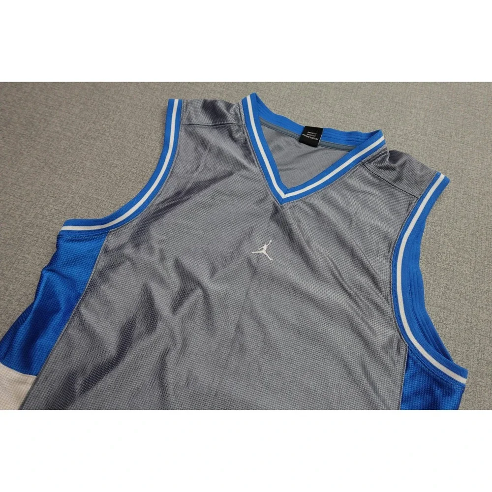 Jordan Tank Mens XL Gray Blue Jersey Mesh Basketball Jumpman Logo Athletic
